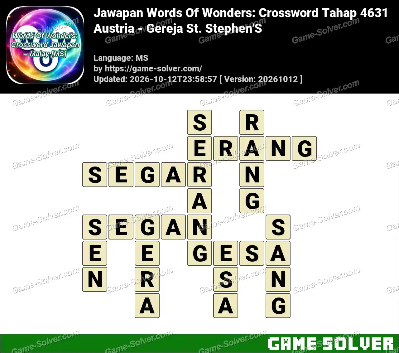Jawapan Words Of Wonders: Crossword Tahap 4631 – Austria – Gereja St. Stephen’S